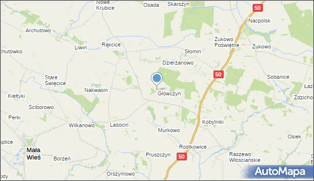 mapa Główczyn, Główczyn gmina Mała Wieś na mapie Targeo